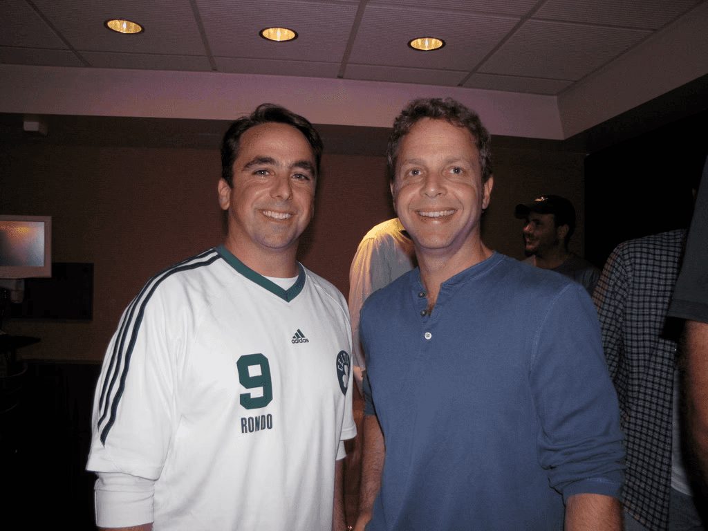 Peter with a guest in a Celtics jersey